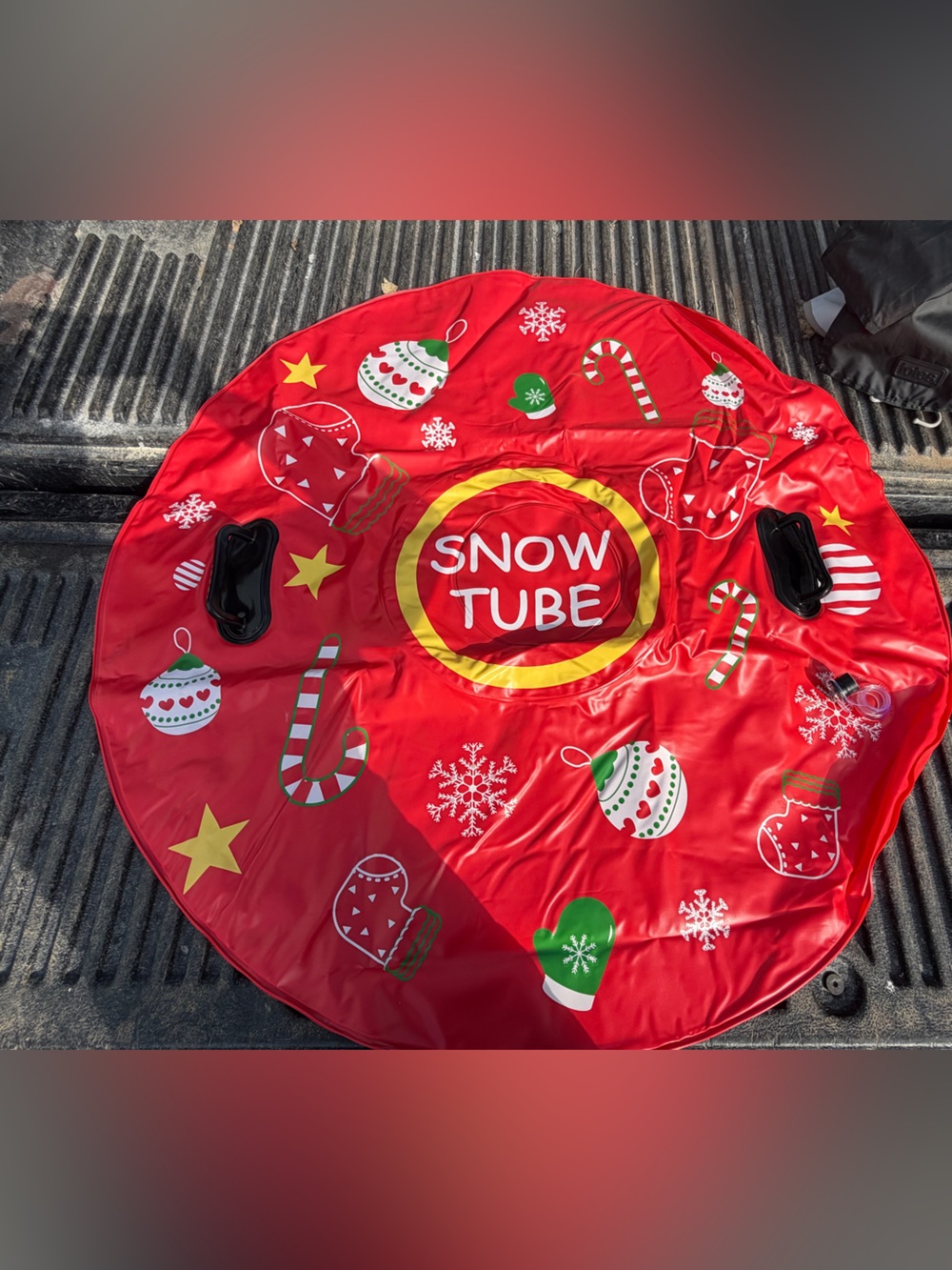 Red and Green Festive Snow Tube Sled with Holiday Print